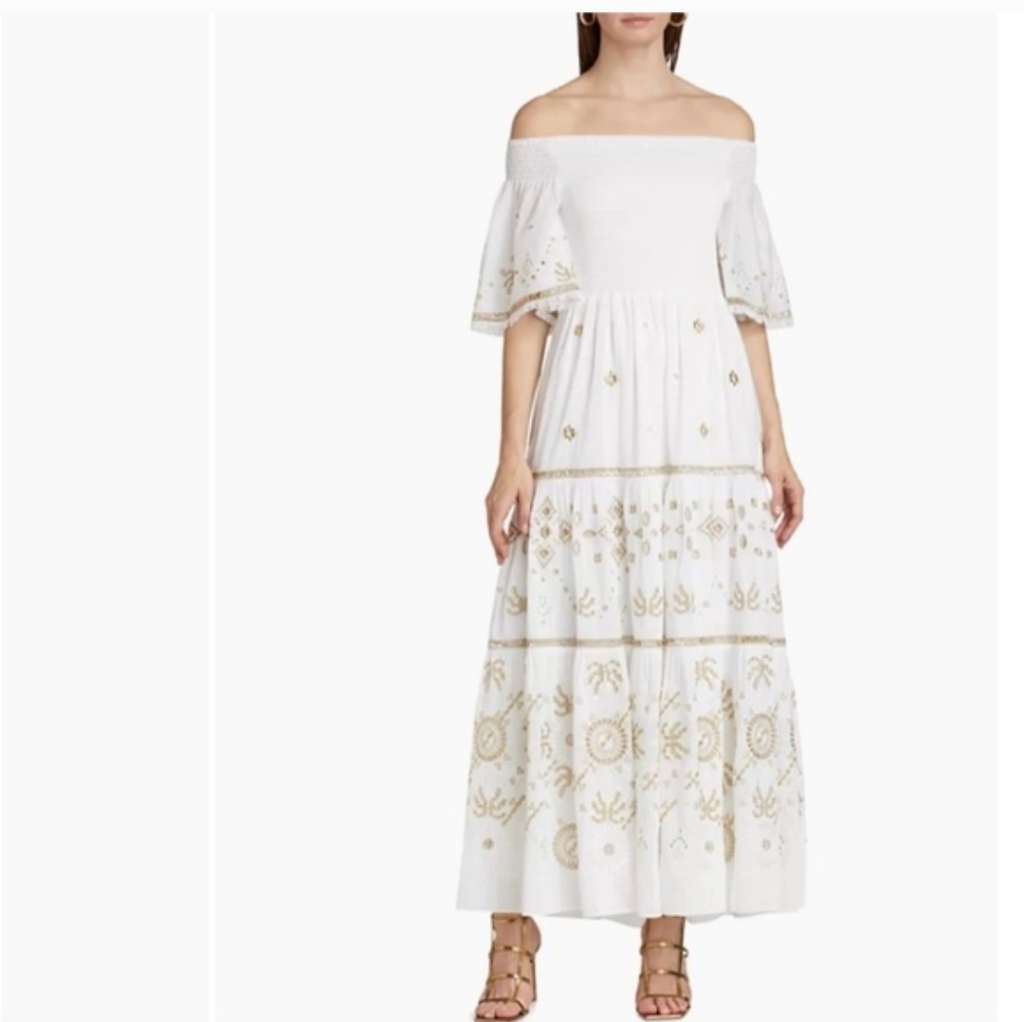 Kobi Halperin Quinn Embroidered Smocked Voile Midi-Dress